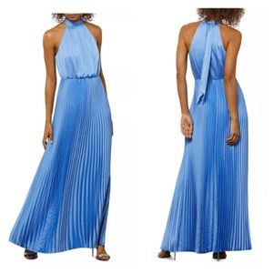 BCBGMAXAZRIA Pleated Satin Sleeveless  Gown - CASSIS BLUE